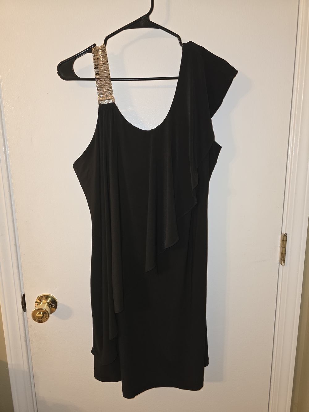 Black One-Shoulder Ruffle Dress with Silver Strap